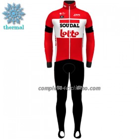 Completo Maglia ML + Pantaloncino con bretelle ML 2022 Lotto Soudal Winter Invernale Rosso Bianco